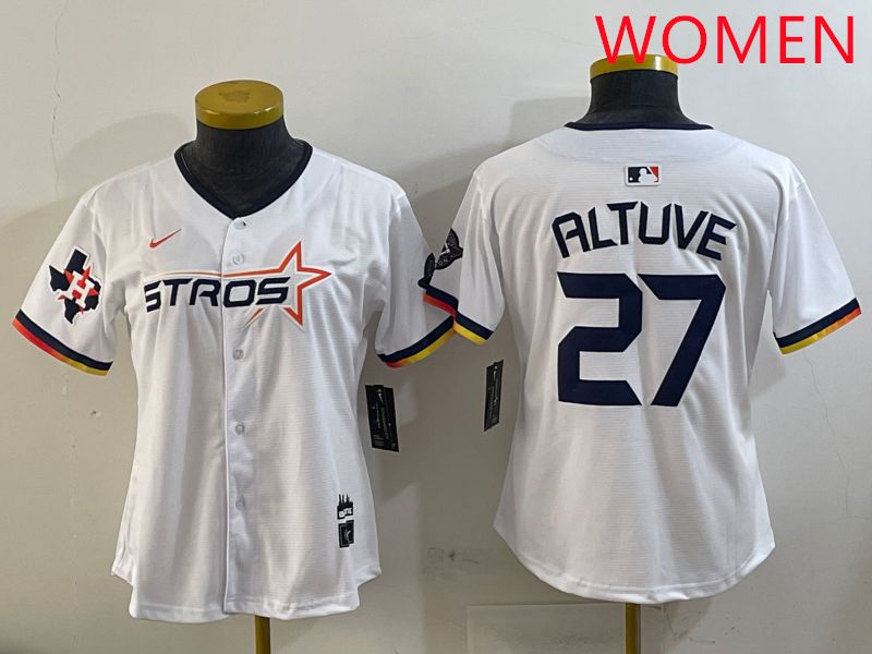 Women Houston Astros #27 Altuve White three generations Joint Name Nike 2025 MLB Jersey style 8->women mlb jersey->Women Jersey